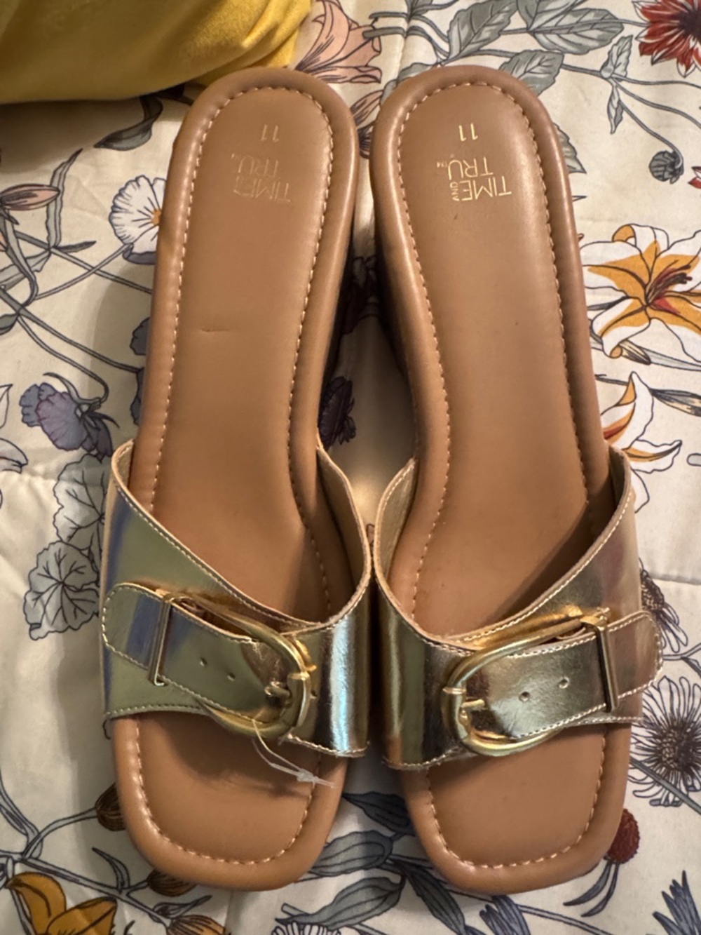 Time and Tru Rose Gold Buckle Slide Mules